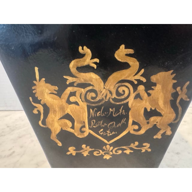 1970s Chic Hand Painted Vintage Black and Gold Cachepot For Sale - Image 5 of 7