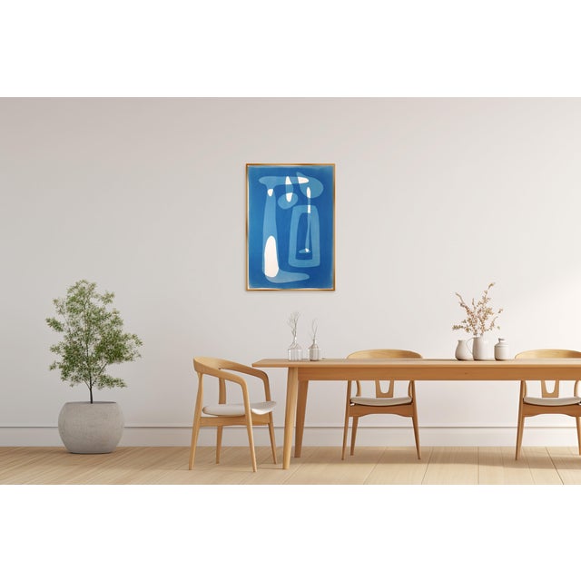Contemporary Minimalist Modern Cyanotype Monotype of Weightless Cantilever, Blue and White Shapes, 2026 For Sale - Image 3 of 8