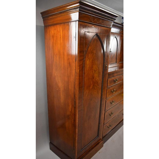 Wood Victorian Flame Mahogany Breakfront Triple Wardrobe, 1860 For Sale - Image 7 of 11