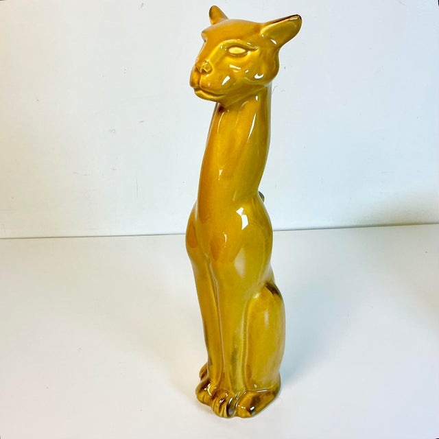 1973 Vintage Art Deco Boho Chic Folk Art Majolica Ceramic Cat Figural - 17" Tall, Artist Signed For Sale - Image 10 of 13