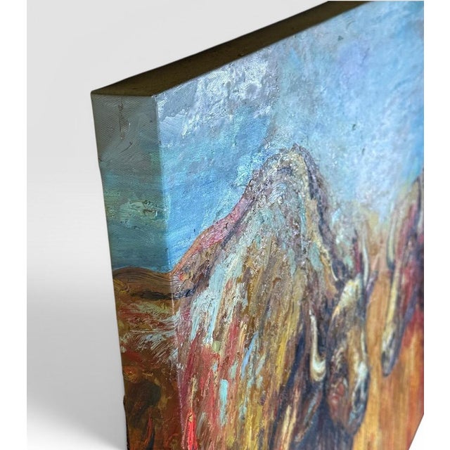 Late 20th Century Oversized Mid-Century Western Expressionist Bison Buffalo Original Impasto Oil Painting Gallery Wrap Canvas For Sale - Image 10 of 12