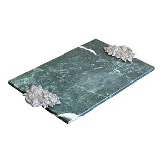 Vintage Seagull Pewter & Green Marble Charcuterie Board For Sale