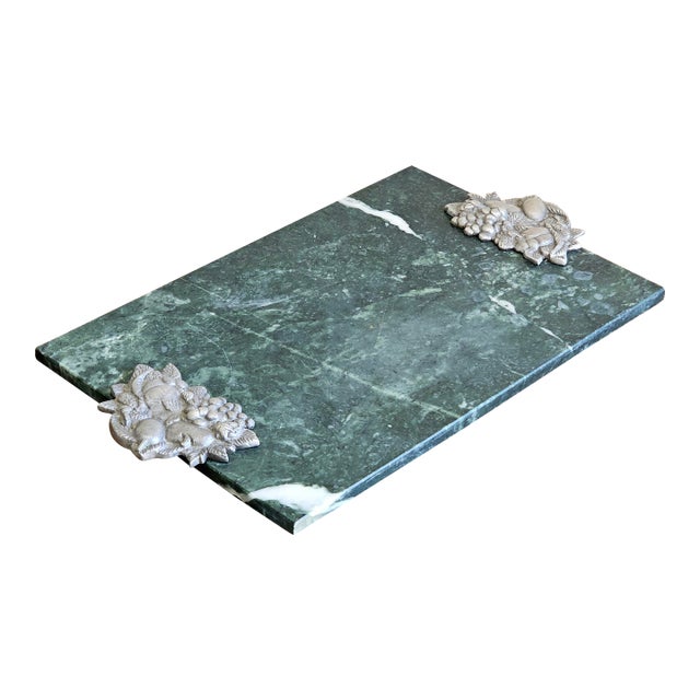 Vintage Seagull Pewter & Green Marble Charcuterie Board For Sale