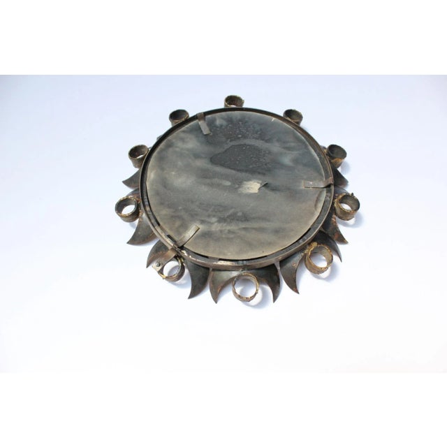 1970s Small Vintage Brutalist Gilded Mixed-Metal Decorative Wall Mirror For Sale - Image 5 of 11