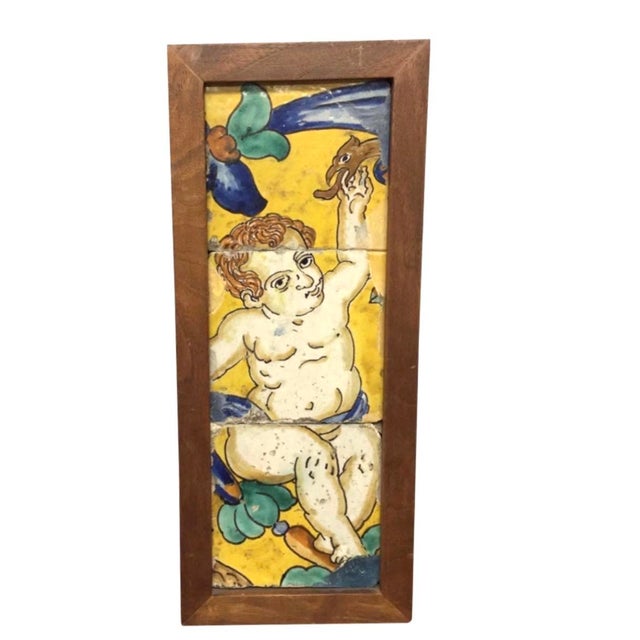 18th Century Italian Majolica Faience Pottery Putto Framed Tiles For Sale - Image 10 of 10