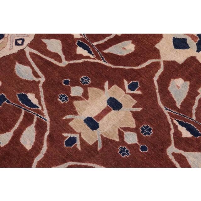 Bohemien Ziegler Brown Blue Hand-Knotted Wool Rug - 12'3'' X 17'9'' For Sale - Image 4 of 8