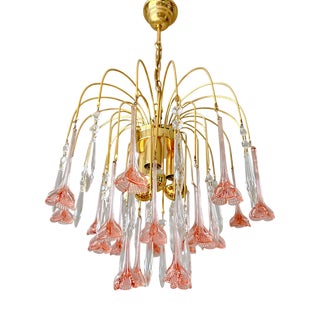 Vintage Pink Murano Flower Chandelier, 1970s For Sale