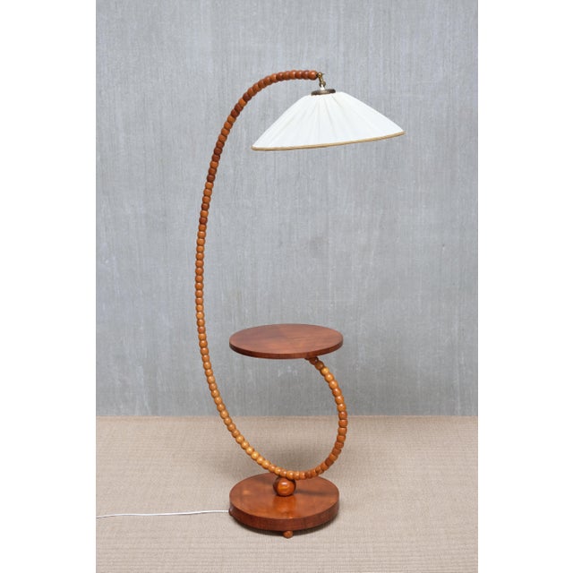 Swedish Modern Sculptural Floor Lamp with Table & Turned Orb Arm, Late 1930s For Sale - Image 4 of 14