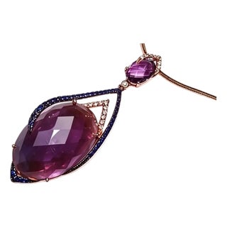 Late 20th Century 18K Rose Gold Amethyst Ametrine Sapphire Diamond Pendant Necklace For Sale