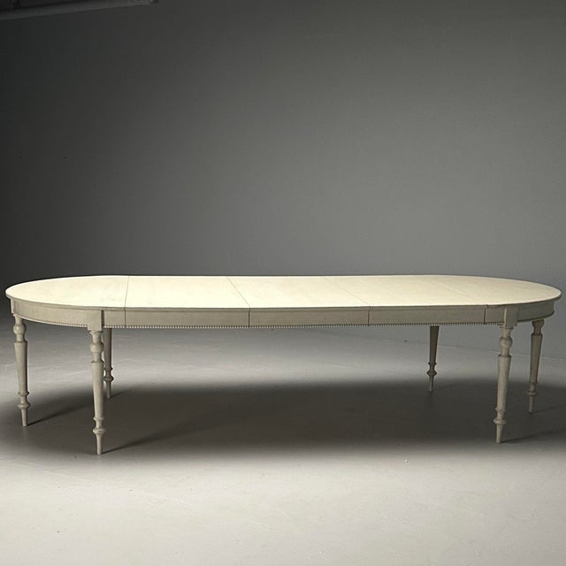 Gustavian (Swedish) Gustavian, Large Swedish Dining Table, Gray Paint Distressed, Sweden, 1970s For Sale - Image 3 of 12
