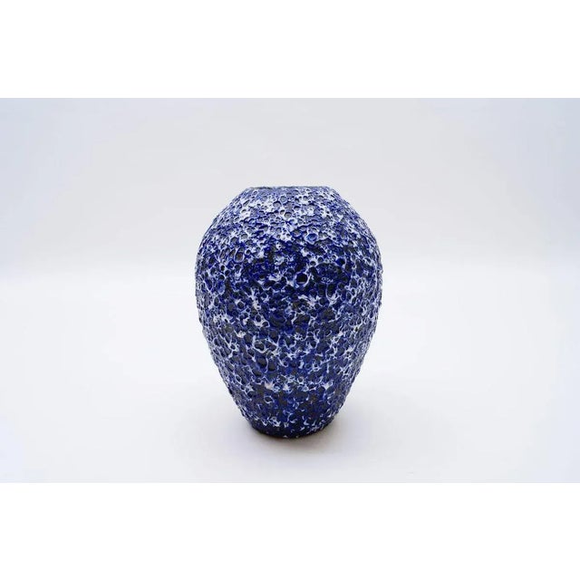 Very rare awesome huge blue and white fat lava vase by ES Keramik, Germany, 1950s Very good condition. This piece has an...