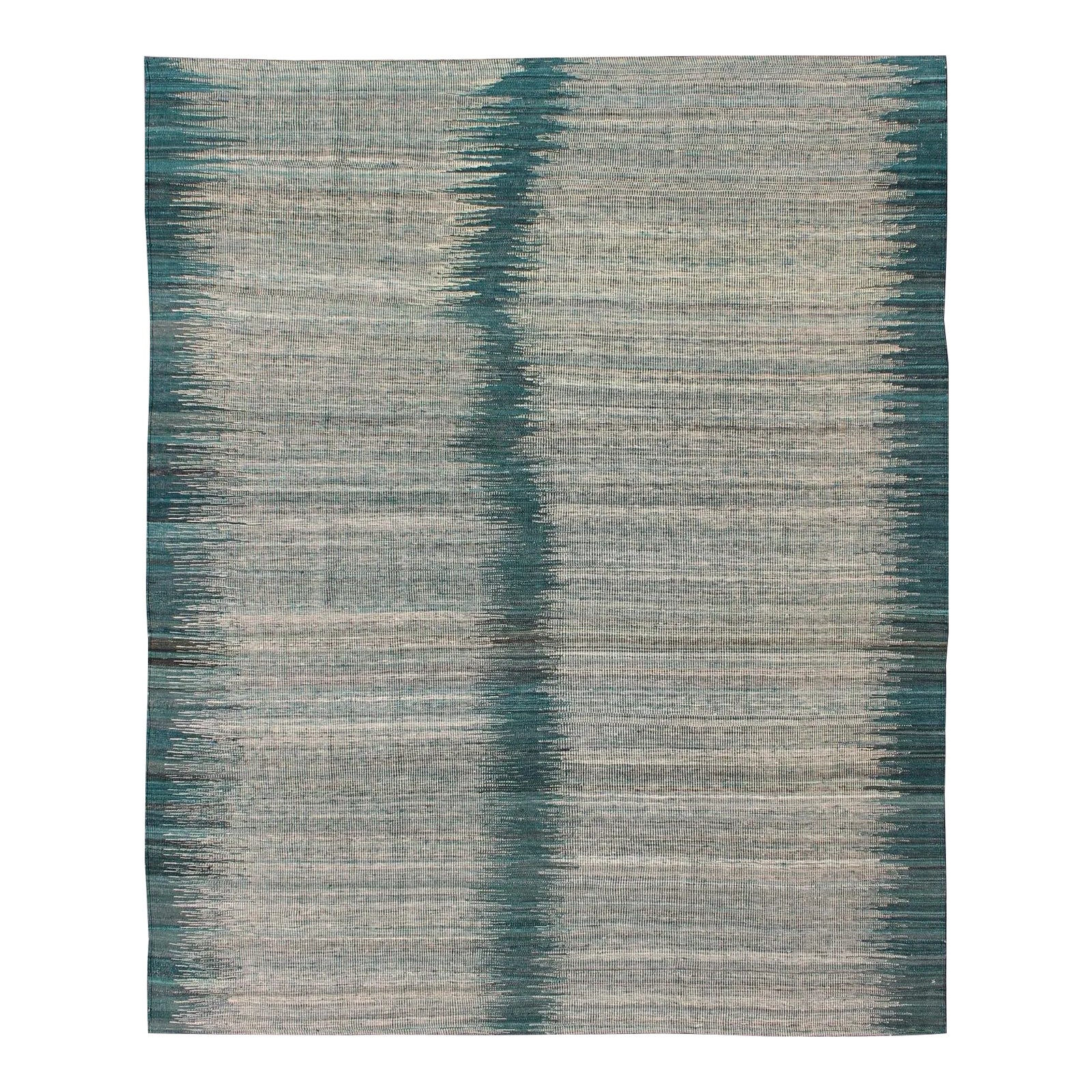 Modern Design Kilim Rug With Vertical Strip in White, Cream, Gray and ...