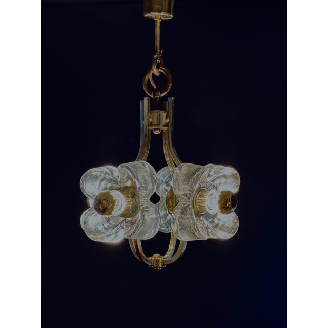 Chandelier in Brass and Glass from Simon & Schelle, 1970s For Sale - Image 4 of 11