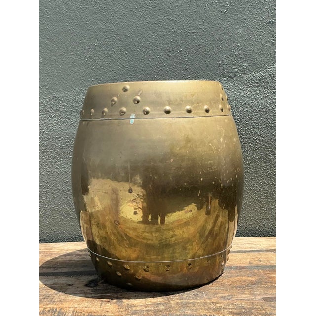 Chinoiserie Vintage Asian Brass Low Stool For Sale - Image 3 of 12