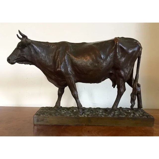 Art Deco 19th Century French Animalier Bronze Sculpture of a Cow For Sale - Image 3 of 11