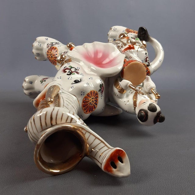 Vintage Porcelain Sculpture of Elephant with Drummer, 1970s For Sale - Image 10 of 18