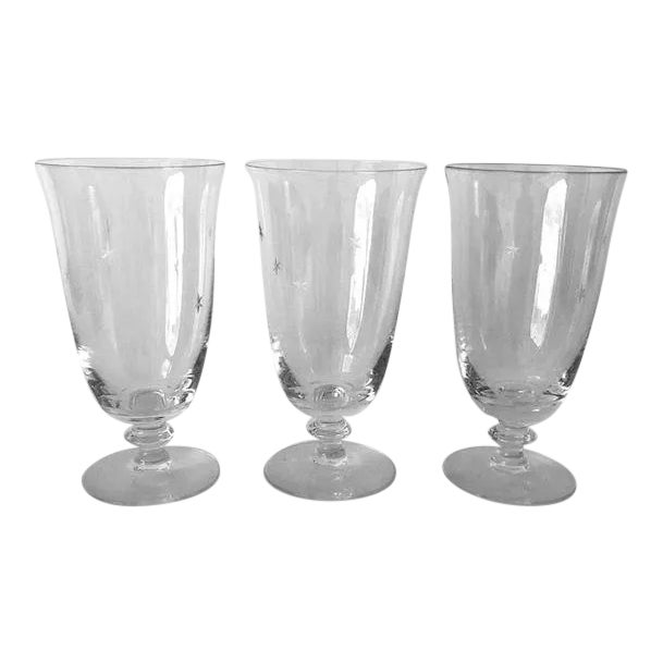 Vintage Etched Stars Clear Glass IceTea / Water Glasses Set of 3