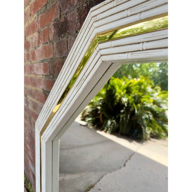 White 1980’s Palm Beach Regency Monumental Faux Bamboo & Brass Inlay Hexagonal Wall Mirror — In the Style of Maitland-Smith & LaBarge For Sale - Image 8 of 11