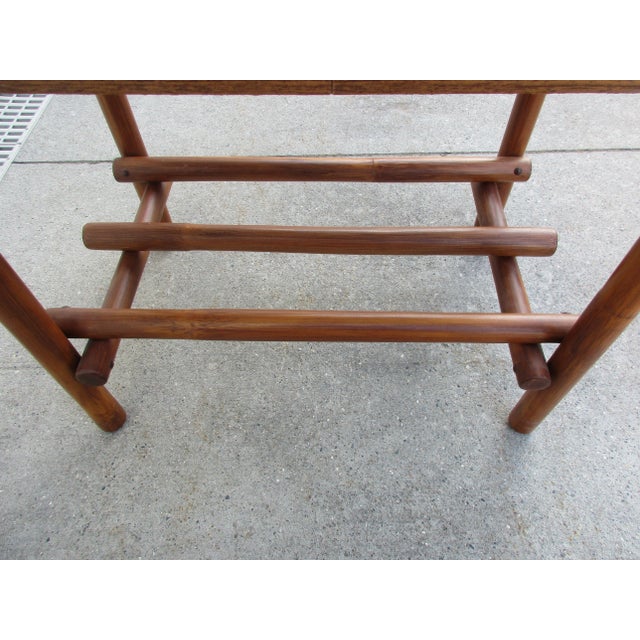 Wood Bamboo Side Table With Faux Walnut Laminate Top For Sale - Image 7 of 11