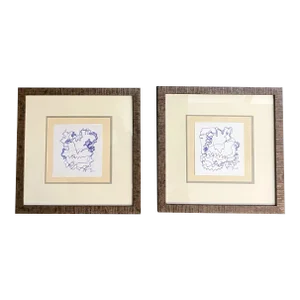 1980’s Two Original Wayne Cunningham Abstract Pen and Ink Drawings - Set of Two