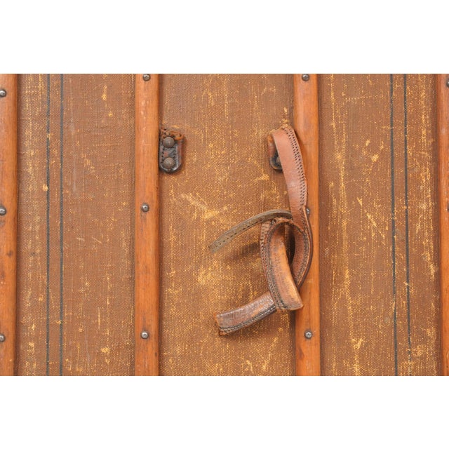 Antique Wood Arched Steamer Wardrobe Trunk For Sale - Image 16 of 16