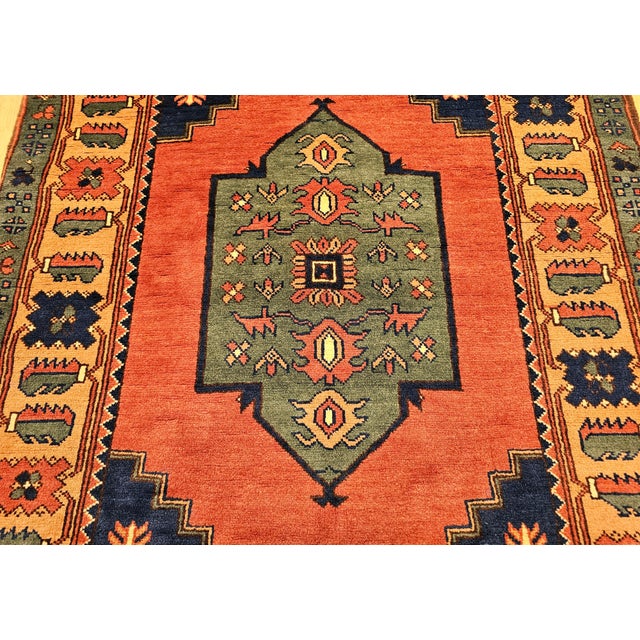 Tribal Vintage Kurdish Tribal Rug With Medallion Design in Red, Green & Saffron For Sale - Image 3 of 18