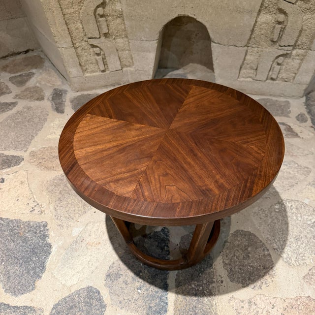 Mid-Century Modern Lane Rhythm Walnut Round Drum Side Table Mid Century Modern For Sale - Image 3 of 10