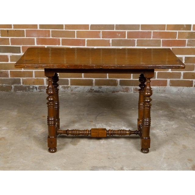 Early 19th Century Italian 1800s Walnut Baroque Style Spool Table with H-Form Cross Stretcher For Sale - Image 5 of 12