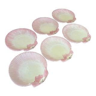 Rare Signed Dodie Thayer Palm Beach Pink Scallop Shell Plates- Set of 6 For Sale