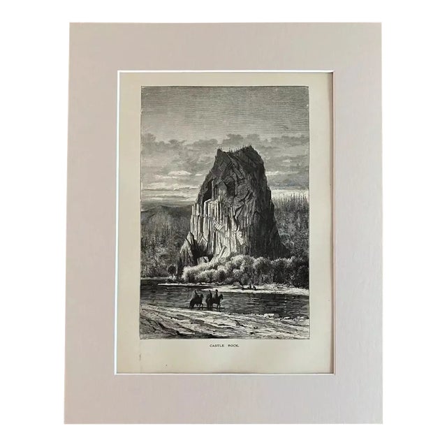 Antique 1874 Wood Engraving "Castle Rock" Washington, in 11x14 Frame-Ready Mat For Sale