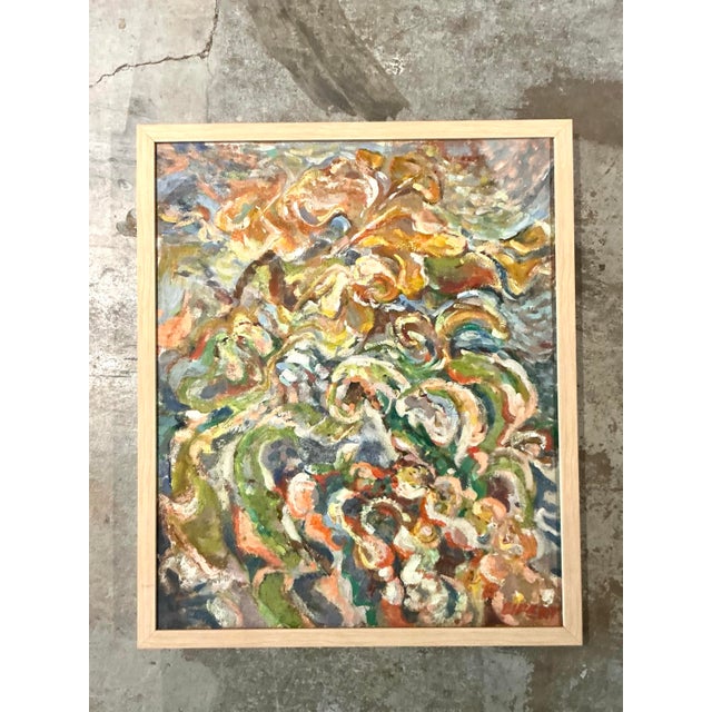 Vintage Boho Original Abstract Oil on Canvas For Sale - Image 12 of 12