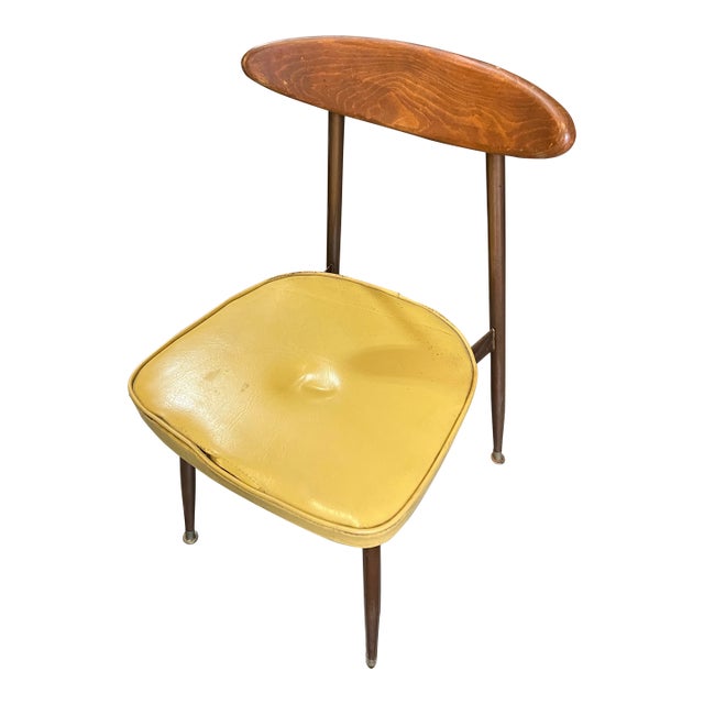 Mid-Century 1950s Wooden Chair With Yellow Leather Cushion For Sale
