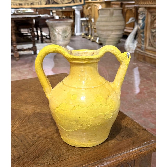 19th Century French Provence Yellow Glazed Terracotta Double-Handled Jug For Sale In Dallas - Image 6 of 9