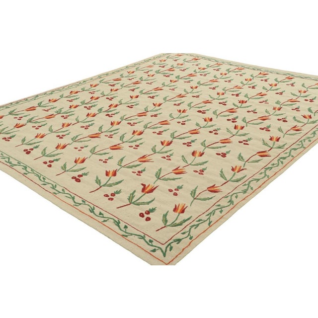 Rug & Kilim Rug & Kilim’s Suzani Style Kilim in Cream and Warm Polychromatic Floral Patterns For Sale - Image 4 of 7