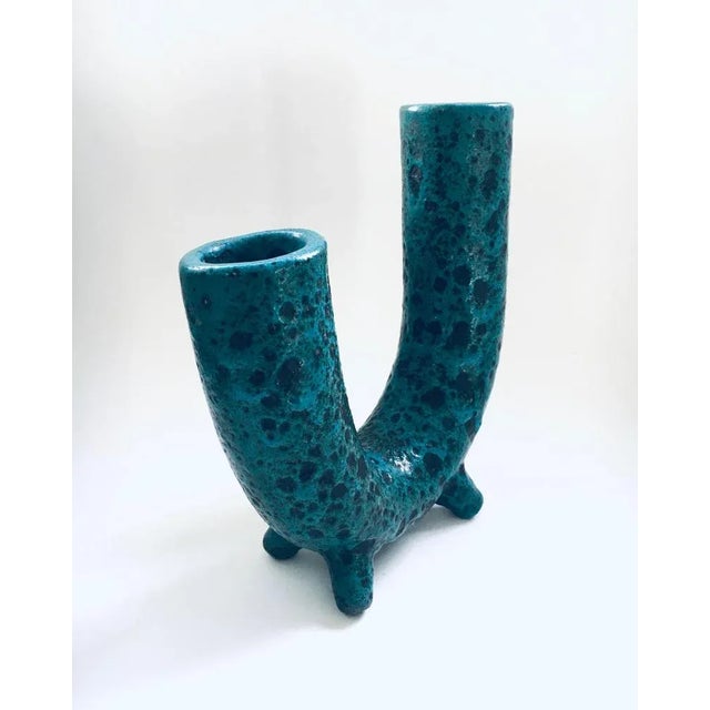 1960s Brutalist Art Pottery Studio Fat Lava Horn Spout Vase, Belgium, 1960s For Sale - Image 5 of 12