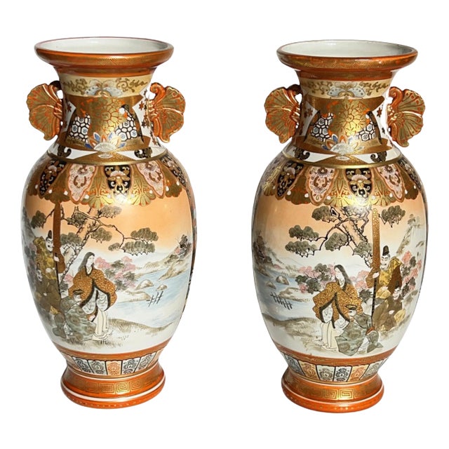 Japanese Kutani Porcelain Vases - A Pair For Sale