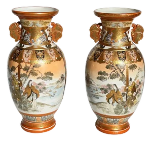 Japanese Kutani Porcelain Vases - A Pair