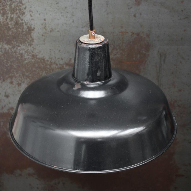 Industrial Vintage Industrial French Black Enamel Pendant Light For Sale - Image 3 of 6