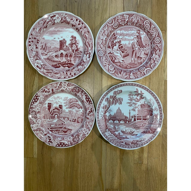 Vintage 1990’s Spode Archive Collection Cranberry Transferware Plates - a Set of 4 For Sale - Image 11 of 11