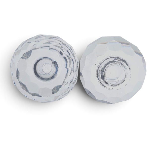 Contemporary Pair of Contemporary Faceted Crystal Ball Candlesticks, 3.375 Inches For Sale - Image 3 of 8