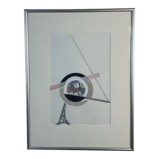 Vintage Signed Geometric Abstract Mixed Media Painting – “La Tour” For Sale
