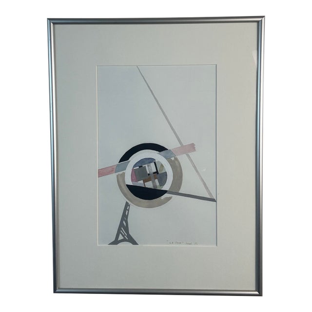 Vintage Signed Geometric Abstract Mixed Media Painting – “La Tour” For Sale