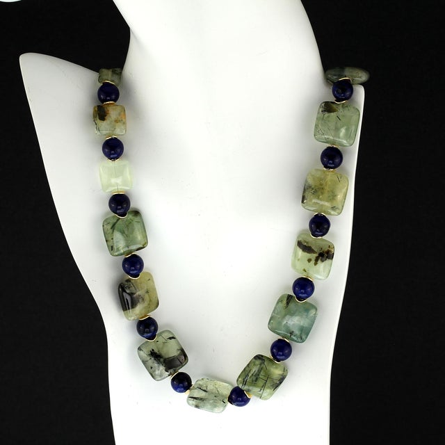 AJD Glowing Green Brazilian Prehnite With Blue Agate Necklace For Sale In Raleigh - Image 6 of 10