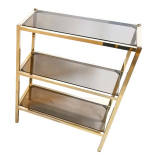 Hollywood Regency Etagere in Smoked Glass and Gold-Tone Meta, 1970s For Sale