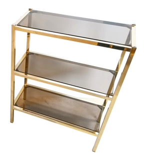 Hollywood Regency Etagere in Smoked Glass and Gold-Tone Meta, 1970s