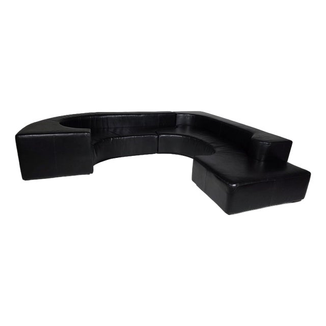 Lara Sofa in Black Leather by Pamio, Toso and Massari for Stilwood, Italy, 1970s, Set of 2 For Sale