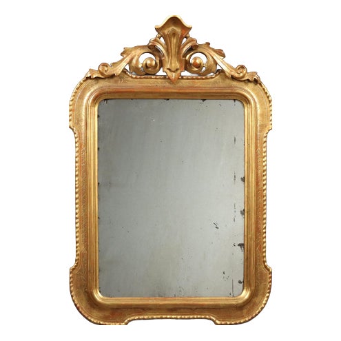 Carved and Gilded Wooden Mirror For Sale