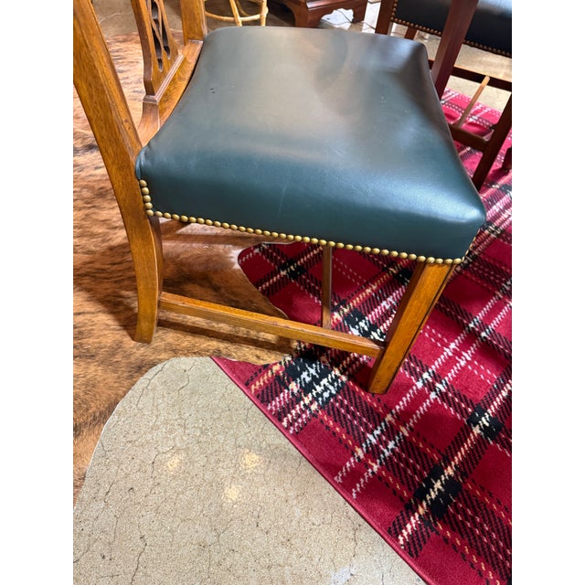 Mid 20th Century Chippendale Leather Seat Arm Chairs Set of 4 For Sale - Image 9 of 12