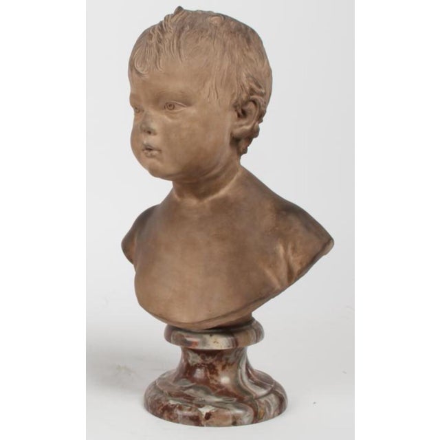 French 18th C Style French Terracotta Bust of a Boy by Jean-Antoine Houdon (1741-1828) For Sale - Image 3 of 5