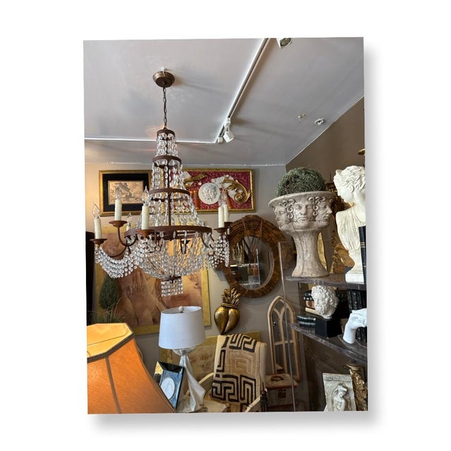 Italian Antique Italian in Oxide Patina Bronze and Crystals For Sale - Image 3 of 4